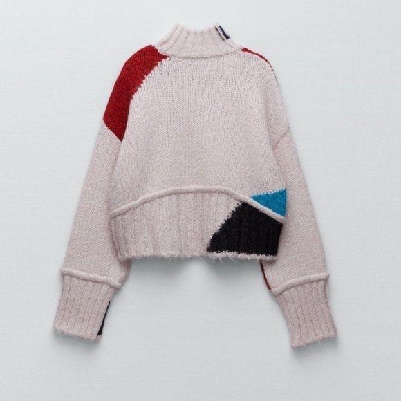 ZARA COLOR BLOCK WOOL BLEND KNIT SWEATER PINK - Picture 7 of 8